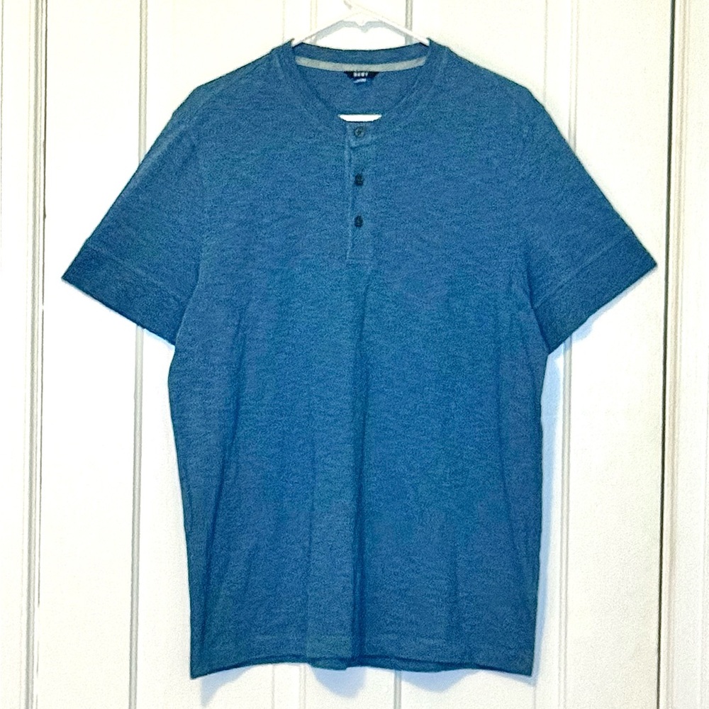 NWOT DKNY MENS  SHORT SLEEVE HENLEY BLUE MEDIUM